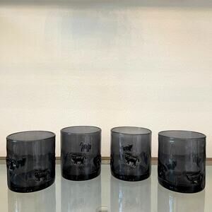 Goblin & Ghoul Set of 4 BLACK CAT Double Old Fashioned Glasses 4in Gray New